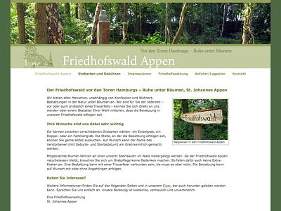 Friedhofswald, Der Friedhofswald Appen vor den Toren Hamburgs – Ruhe unter Bäumen